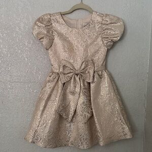 Rare Editions Shimmering Gold Kids Dress with Bow